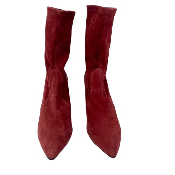 NWOB Stuart Weitzman Suede Maroon Red Cling Sock Heeled Boot Size 10.5 - Picture 3 of 11